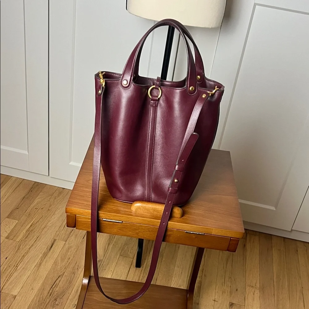 Tory Burch Miller Bucket Bag Deep Burgundy Rare Color Shoulder Bag Purse - Picture 16 of 17